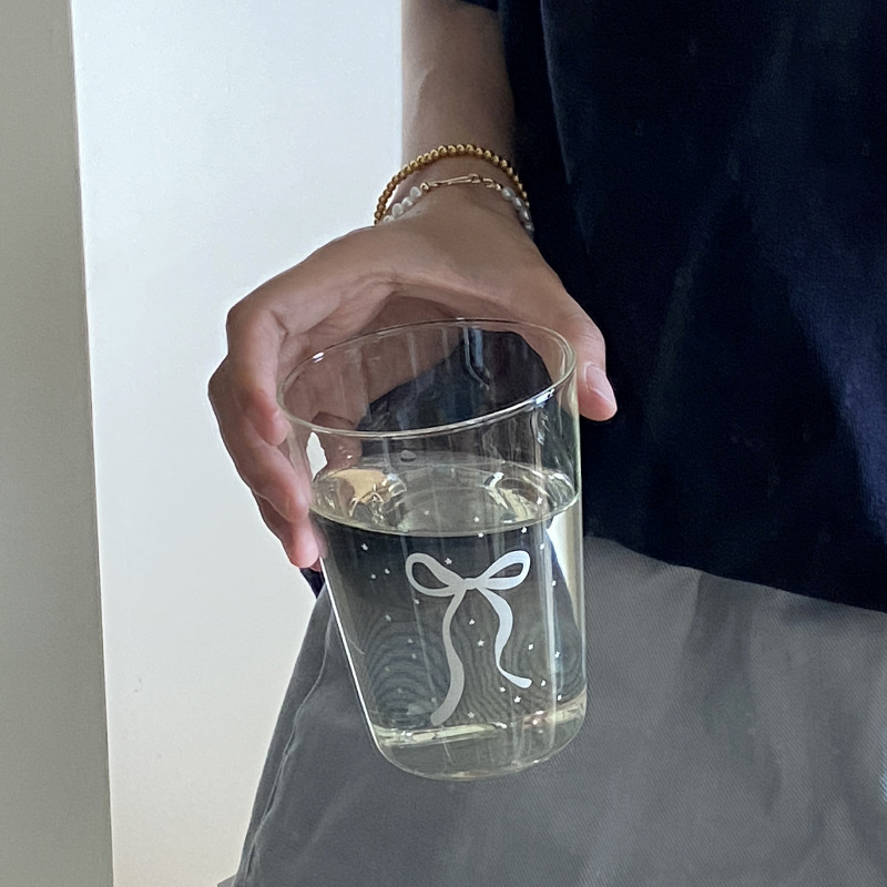 French high-end silver bow starry sky coffee cup, summer high borosilicate high-temperature resistant water cup, simple cold drink cup details Picture