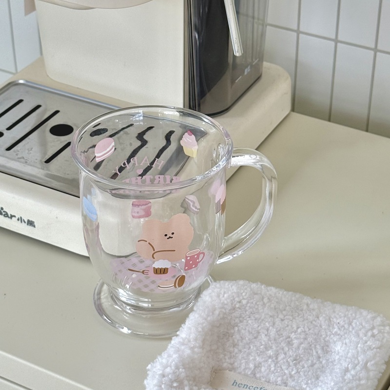 Ins-style glass water cup, Christmas snowman cup with handle, large-capacity glass cup, dessert bear glass cup Specification drawing