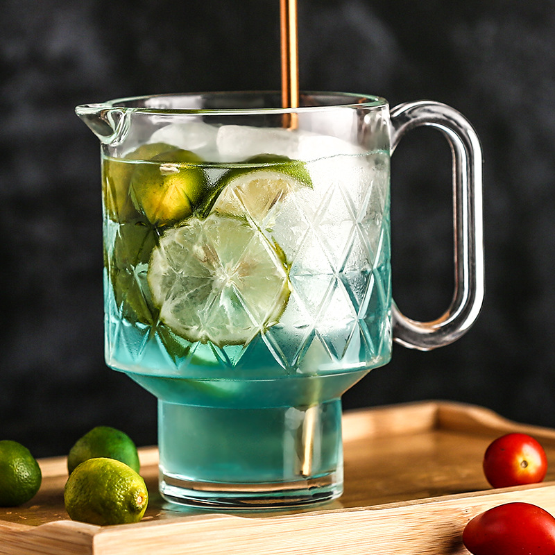 Wholesale of large-capacity engraved glass cups, stackable fruit tea cups, milk tea cups, hot drink juice cups and thickened cocktail flasks Specification drawing