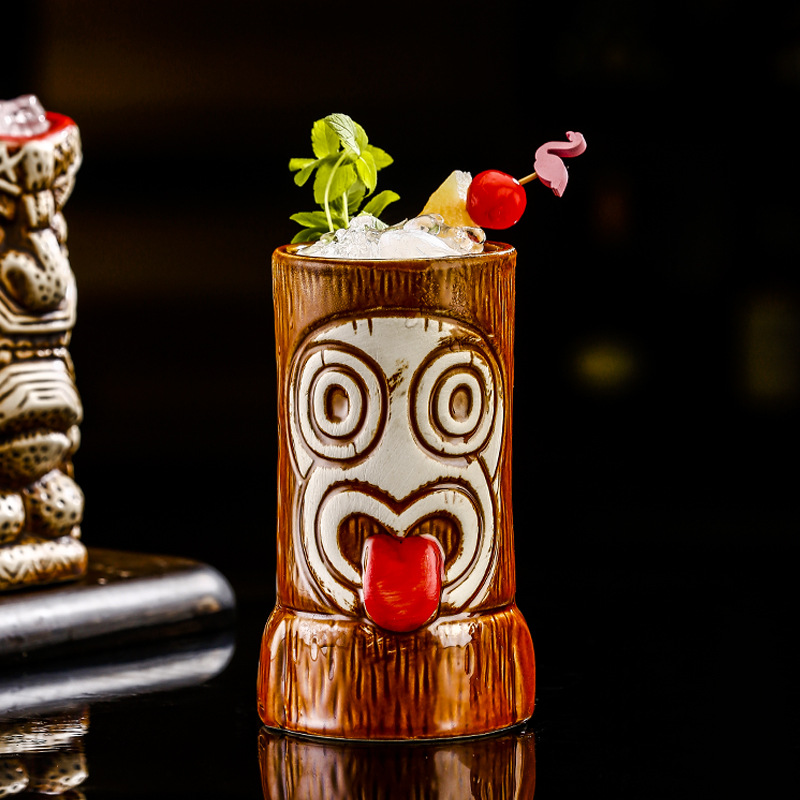 Hawaiian cocktail cups, Statue series, tiki cups, bar ceramic Tiki cups, creative art decorative cups details Picture
