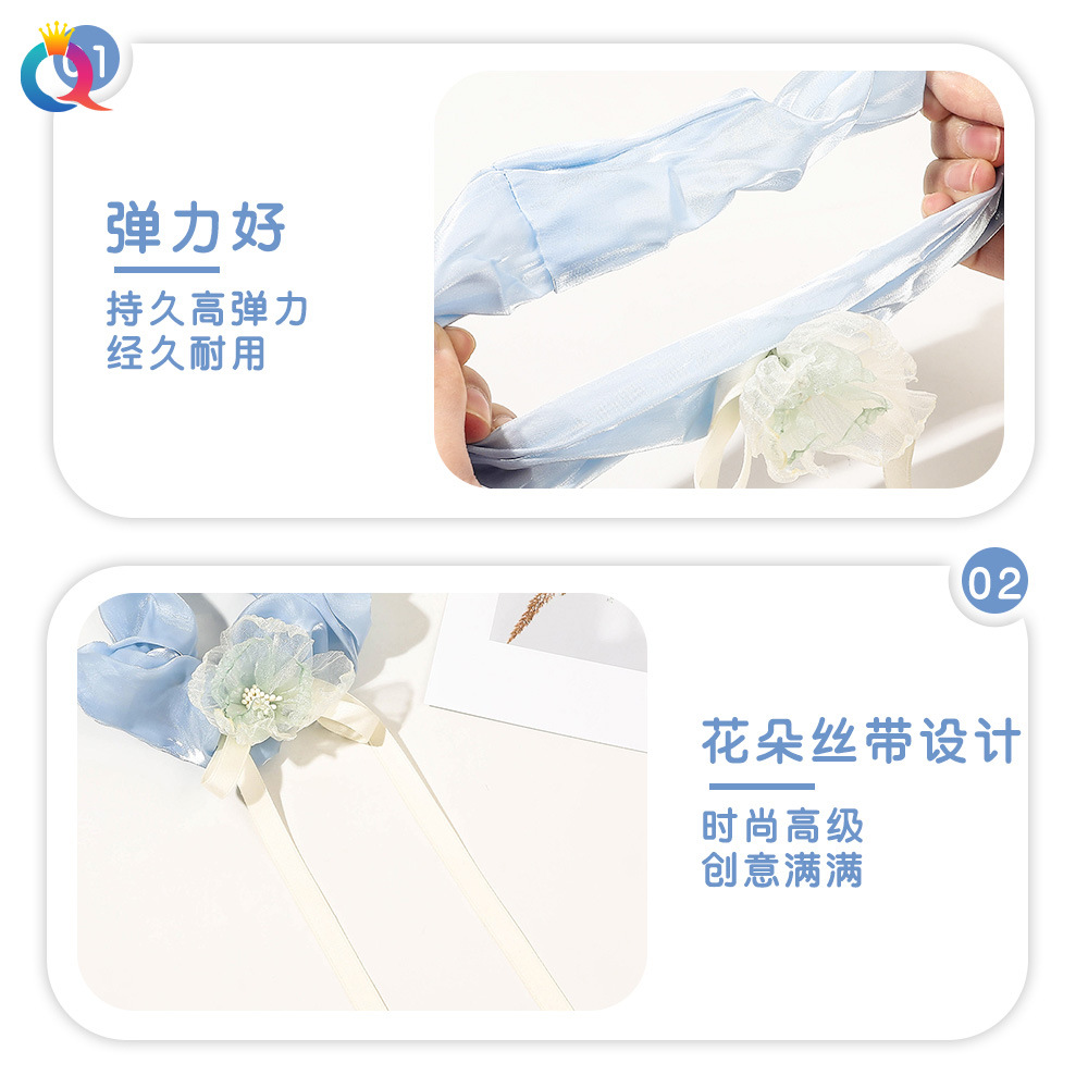 Wholesale of Qiyue Cross-border Bow, Ribbon, Large Intestine Hair Tie, Flower Hair Tie, high-end leather band hair Tie for women Specification drawing