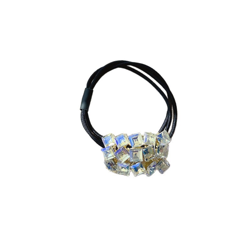 Korean-style square crystal multi-strand hair tie, versatile and elegant. Bun hairstyle, ponytail hair band, high-elasticity hair tie, leather band Item Picture
