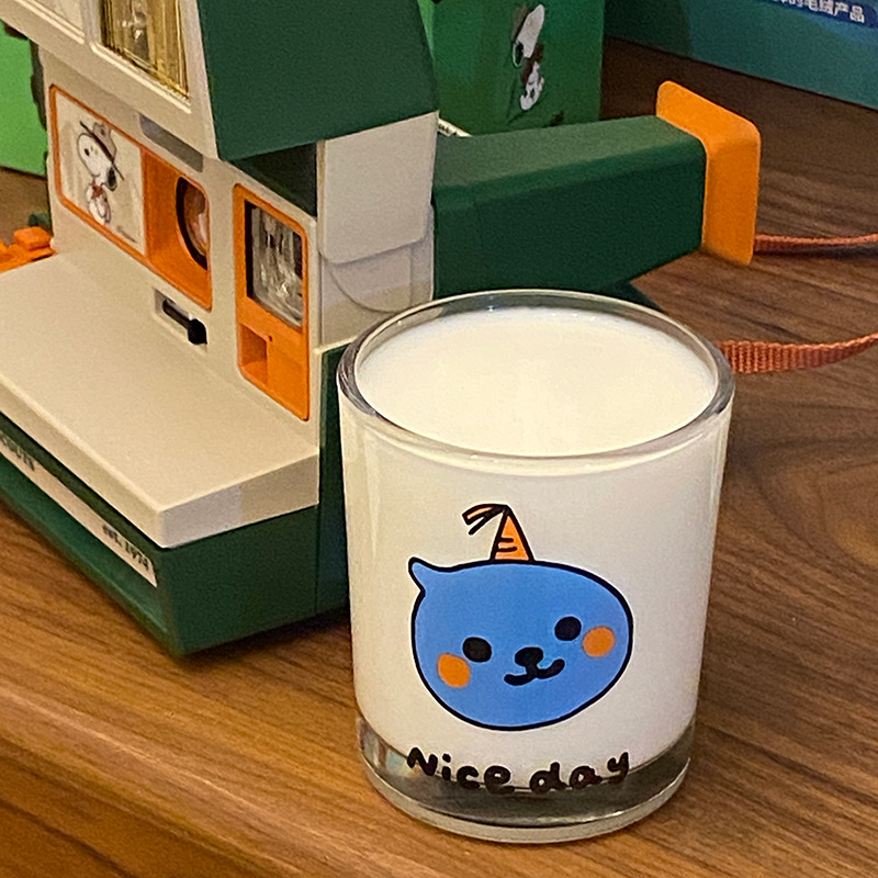 ins high-transparency soda cup, cute blue glass water cup, little blue man cold drink cup, breakfast milk cup gift Item Picture