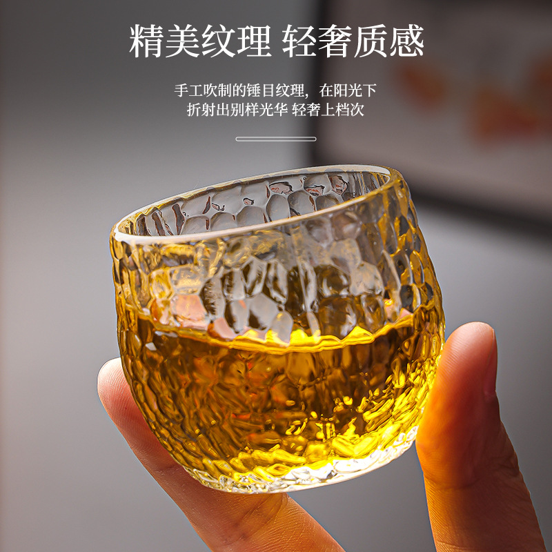 Japanese-style hammer-patterned heat-resistant thickened glass cups, tea sets, tea cups that are not hot to the touch, heat-insulating glass tea tasting cups, master cups, tea cups details Picture