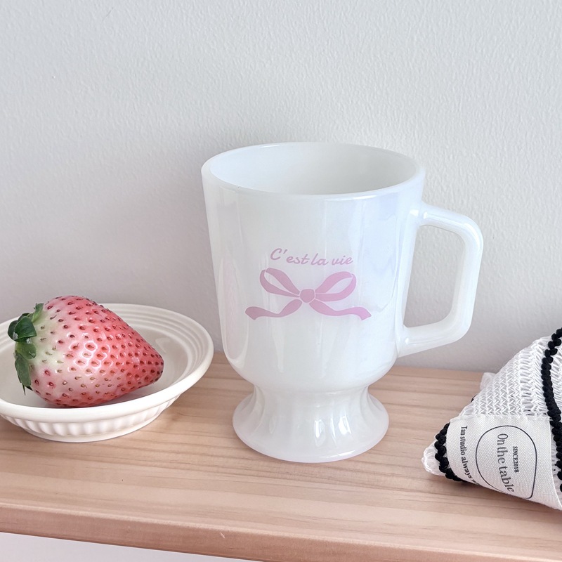 Homemade girlish bow glass cup, cold brew coffee cup with handle, water cup, best friend breakfast cup, milk cup details Picture