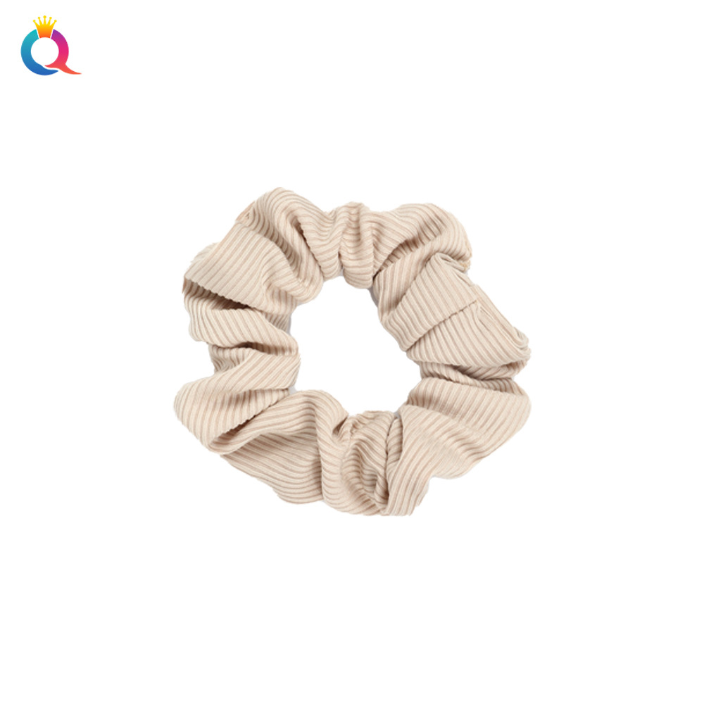 Qiyue Cross-border Amazon striped knitted large Intestine Hair Band Solid Color Simple small pit strip ponytail large Intestine Band wholesale Item Picture