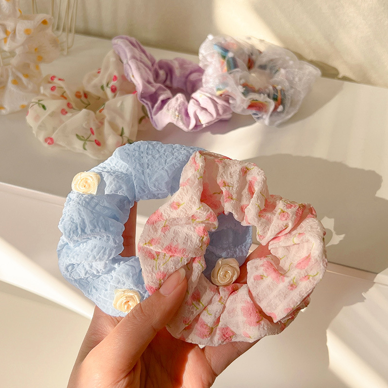 Free shipping: Pork intestine hair band, Korean style, ins floral hair band, high-end hair tie, leather band 5-piece set Specification drawing