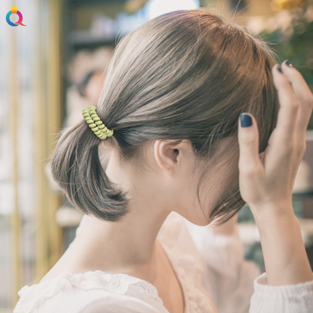 Qiyue ice cream-colored phone rings, Japanese and Korean, fresh and versatile telephone line hair bands, popular hair ties and hair accessories wholesale Application Scenario
