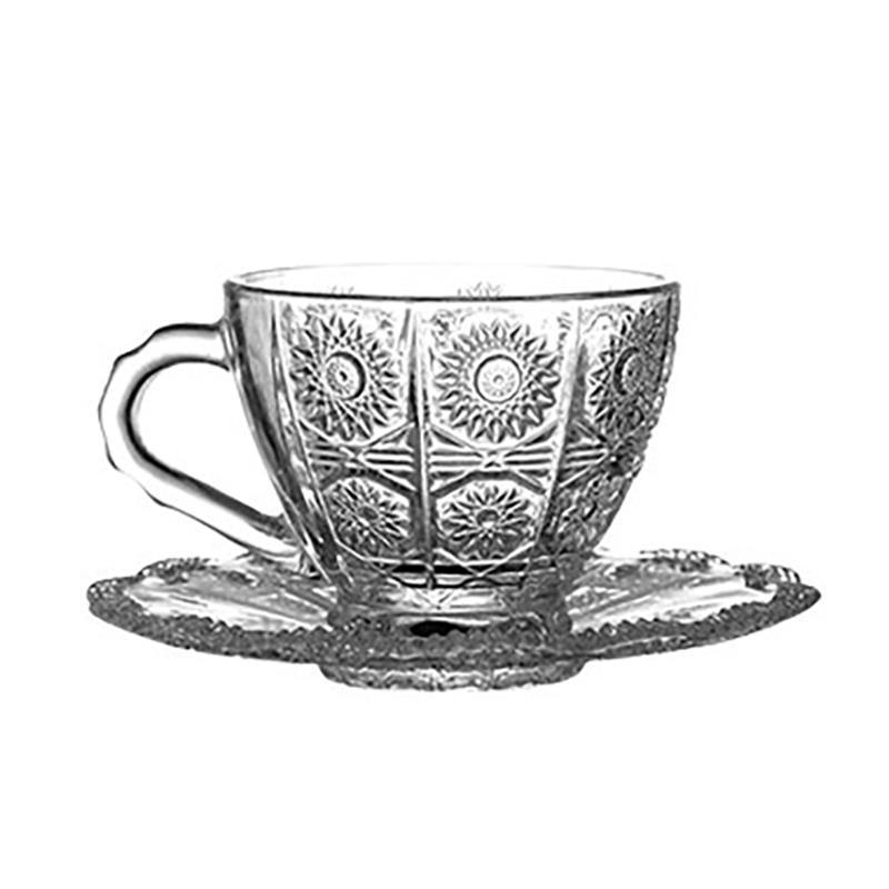Wholesale new products of Nordic coffee cups, light luxury retro embossed coffee cups and saucers, home latte cups and glass tea cup sets Item Picture
