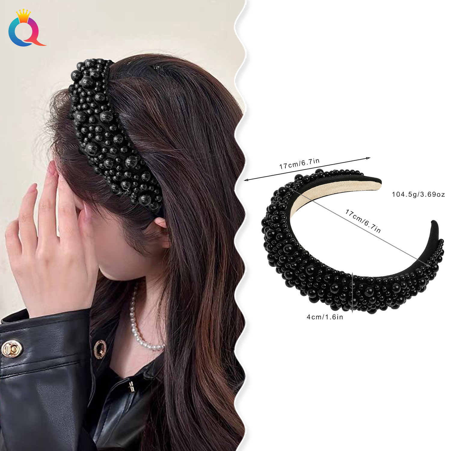 Qiyue Cross-border High-end pearl sponge hair band for women, high head pressure hair, face wash, headband, hair clip and hair accessory wholesale details Picture