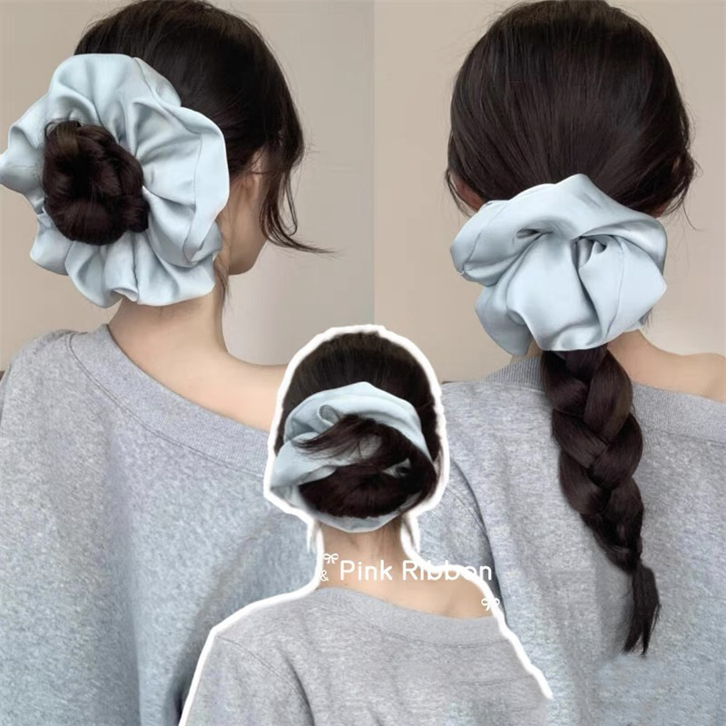 Korean-style satin high-end solid color large colon hair band, high-elasticity bun hair tie, seamless hair care headwear and hair accessory full figure