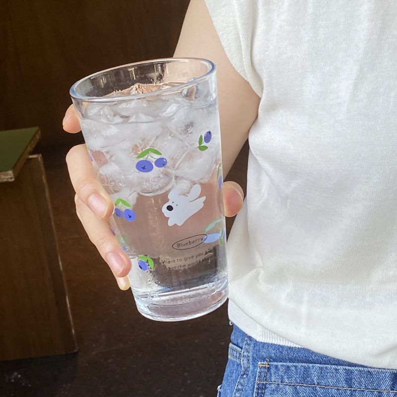 Homemade cool summer cherry blueberry puppy glass cup, cartoon hook juice cup, cold drink cup, large coffee cup Item Picture