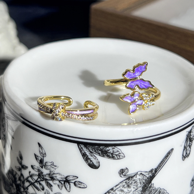 A new summer forest-themed purple enamel butterfly sweet and cool ring for women on Instagram, with a cold and elegant style and a high-end feel full figure