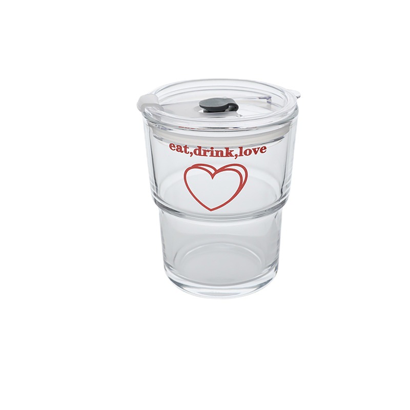 Korean InS-style heart-shaped bamboo joint cups, girlish glass cups, cute water cups, student straw cups, large-capacity cups Item Picture