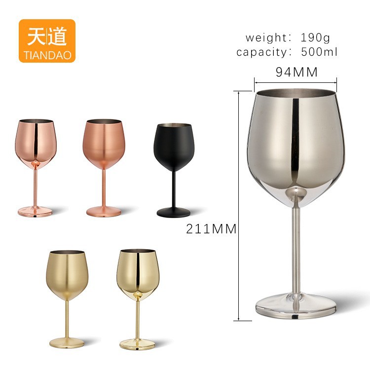 Cross-border best-selling stainless steel wine glasses, bar creative tall glasses, metal cocktails, champagne glasses, and durable wine glasses Item Picture