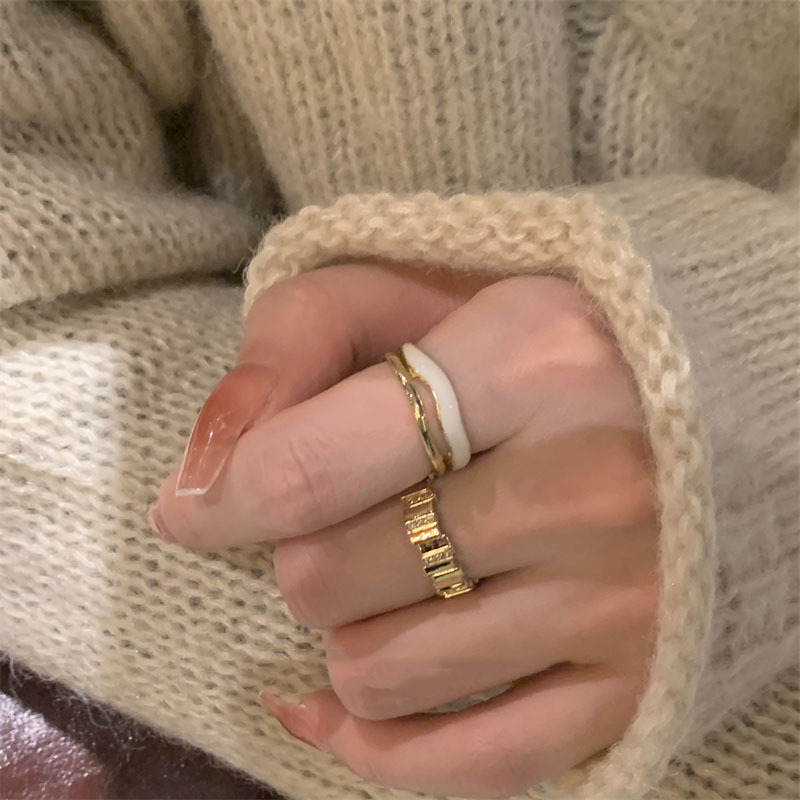 The new Korean version of the drip glaze double-layer open ring for women's ins is a niche design with a high-end feel, a light luxury and trendy personality full figure