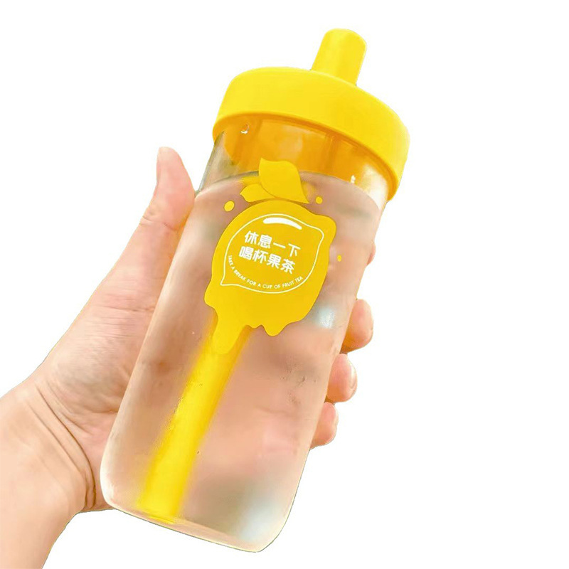 High-quality appearance level fruit tea cup, water cup, internet-famous lemon glass cup, straw cup, large-capacity portable milk tea cup for girls Item Picture
