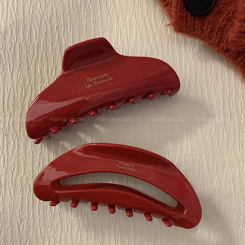 New Year red acetate hair clips, high-end New Year hair accessories, shark clips, gold label scratch-off hair clips, ins Korean style for women full figure