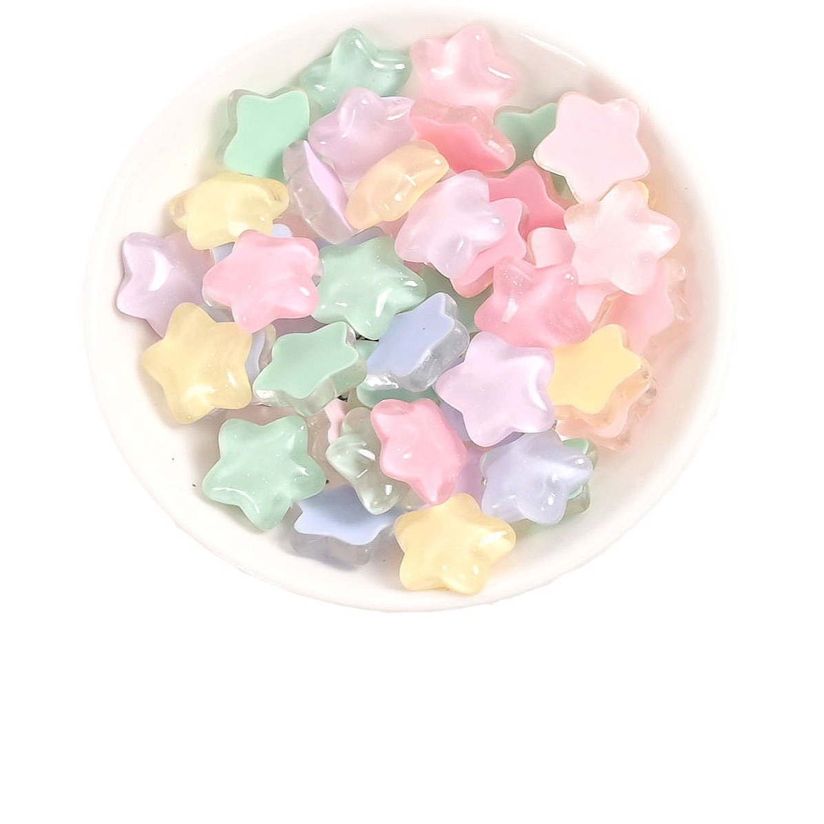 Fine flash ice-transparent five-angled candy-colored resin star accessories diy handmade cream glue jewelry mobile phone hair accessory materials Item Picture