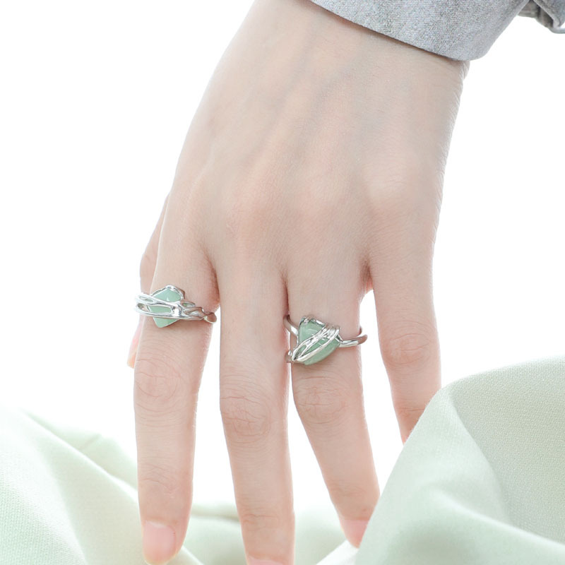 New Chinese-style national trend cold and niche design open ring, high-end and individual jade ins ring, with a touch of light luxury Specification drawing
