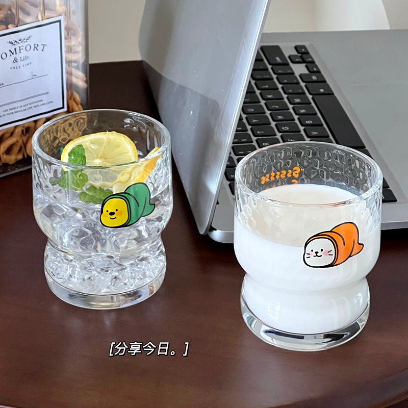 High appearance level ins broken ice glass cup, raindrop coffee cup, Korean-style cup, teenage water cup, coffee cold brew cup Specification drawing