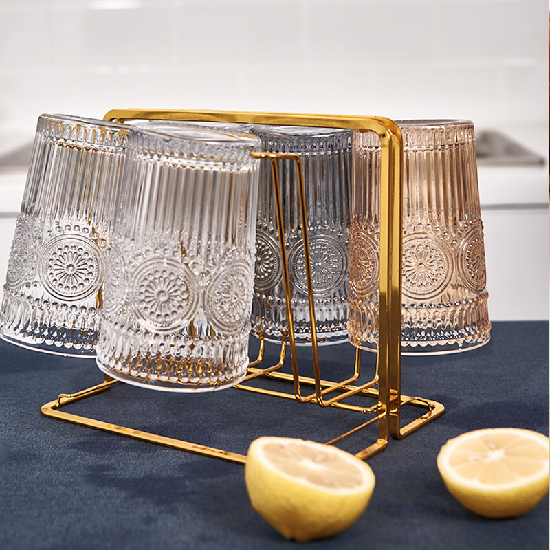 Gold-rimmed sunflower glass cups, women's Ins-style gifts, Japanese embossed beer cups, household vintage water cups wholesale Application Scenario