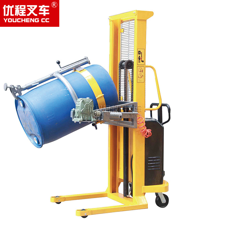 Youcheng forklift electric oil drum lifting and unloading vehicle, round drum hydraulic loading and unloading vehicle, iron drum and plastic drum handling vehicle weighing Item Picture