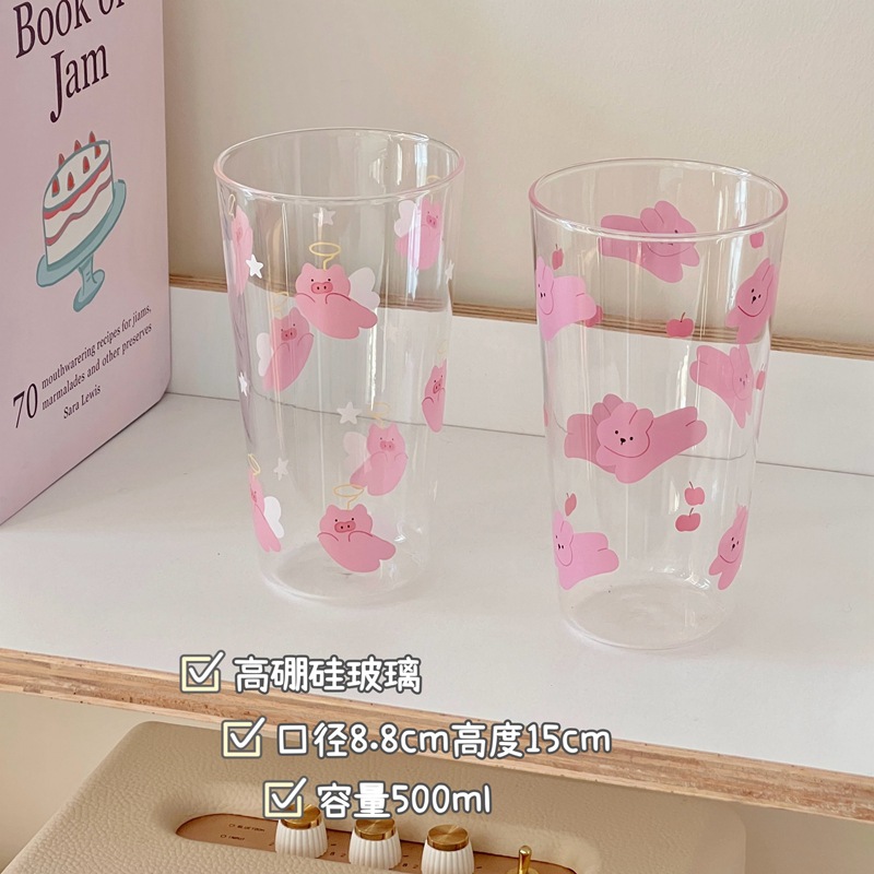 Large-capacity water cups, glass cups, high school girls' appearance level, high-temperature resistant, cartoon ins style, niche cups, coffee cups, juice cups details Picture