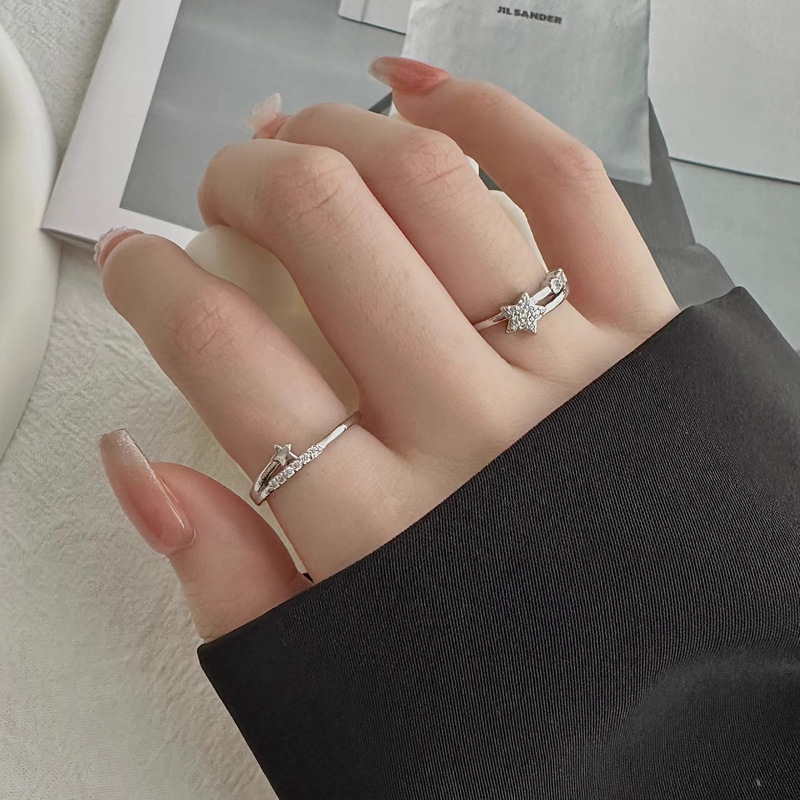 Star zircon open adjustable ring Women's set, ins niche design sense, high-end little finger ring and index finger ring Specification drawing
