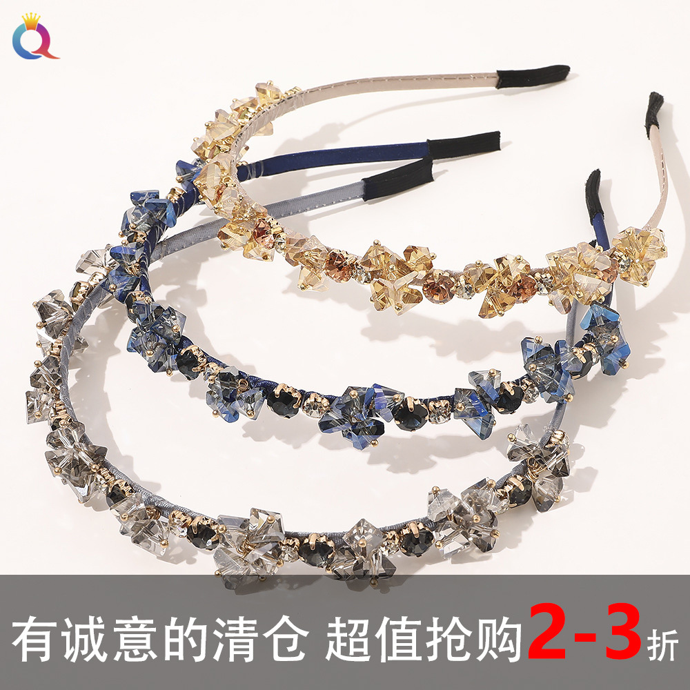 Qiyue European and American premium Baroque crystal diamond headband, fashionable and elegant, hand-woven braided headband, on sale full figure