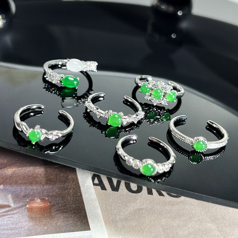High-end and exquisite emerald-like egg surface light luxury open ring, women's Chinese style, fashionable and cold style, personalized and versatile ring Specification drawing
