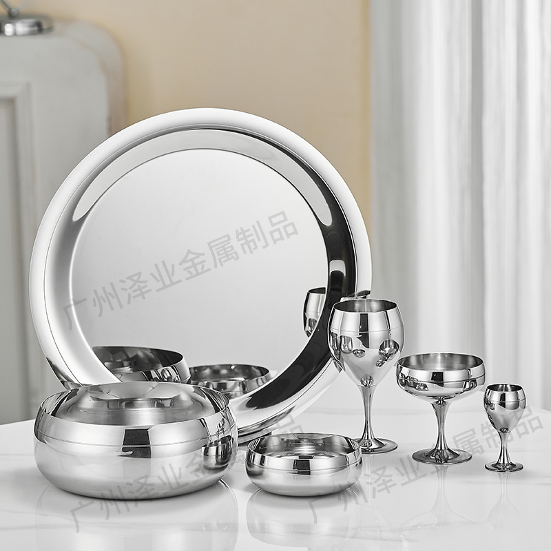 Cross-border foreign trade 304 stainless steel tall glass, Martini glass, dessert glass, golden edge tray wine glass set series full figure