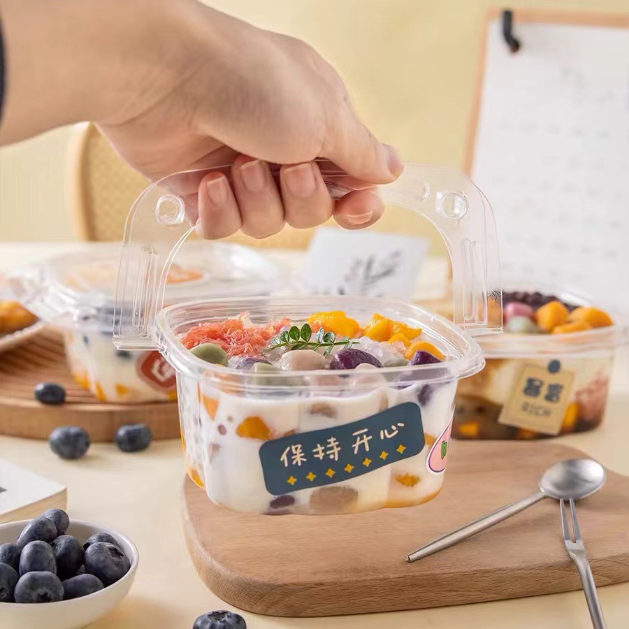 Ice powder box, portable taro balls, desserts, bayberry ice dumplings, cold noodles, fruits, coconut jelly, disposable packaging box full figure