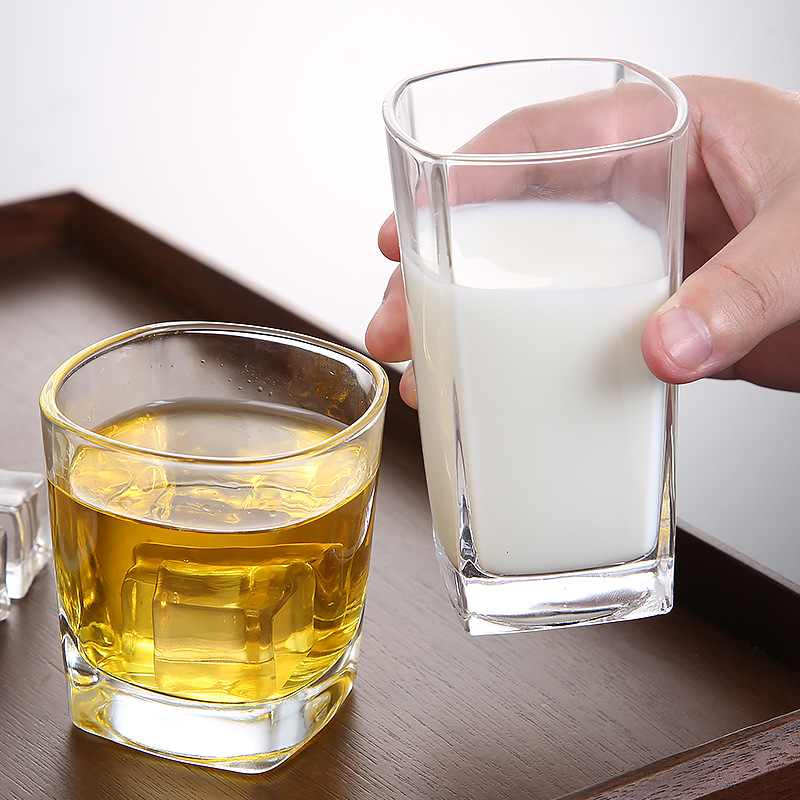 Thickened glass square wine glasses, white spirit glasses, household thick-bottomed drinking glasses, creative whisky glasses and beer glasses in stock Specification drawing