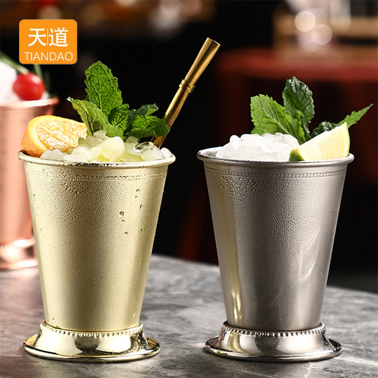 Roll-edge mint Julipe cocktail cup, stainless steel metal cold drink, beer and juice cup, universal for bars and KTVS full figure