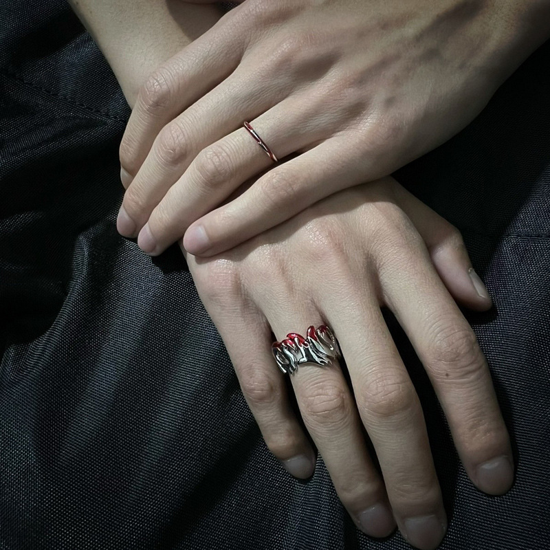 Red flame, cool and simple drip glaze open ring, irregular personality, cold style, niche design, fashionable ring full figure