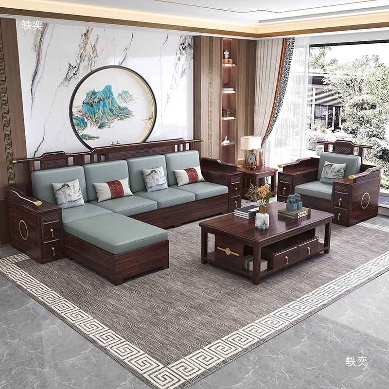 The new Chinese-style wujin wood solid wood sofa set is a modern, simple and light luxury sofa for both winter and summer in the living room Specification drawing
