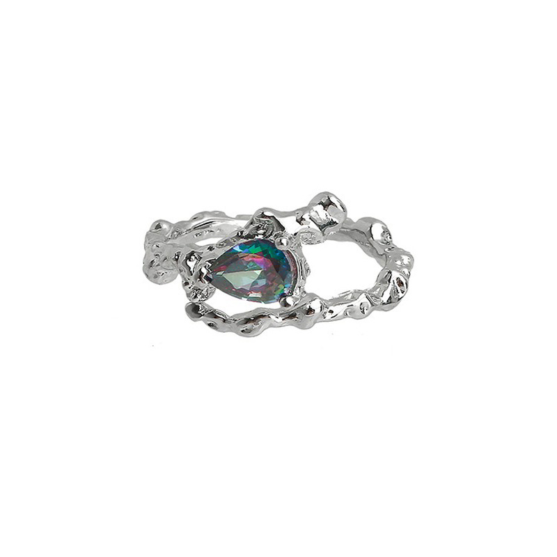 Irregularly texted zircon open ring, a unique index finger ring with a women's design sense, fashionable Instagram cold style ring Item Picture