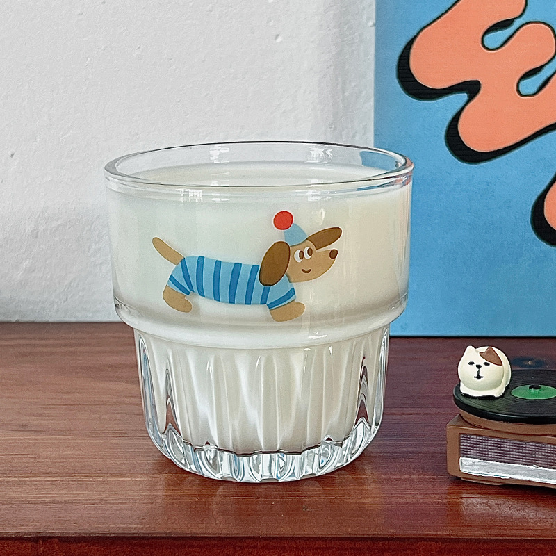 Couple high appearance level cartoon glass cups, simple cold brew cups, juice cups, milk cups, coffee cups, breakfast cups Specification drawing