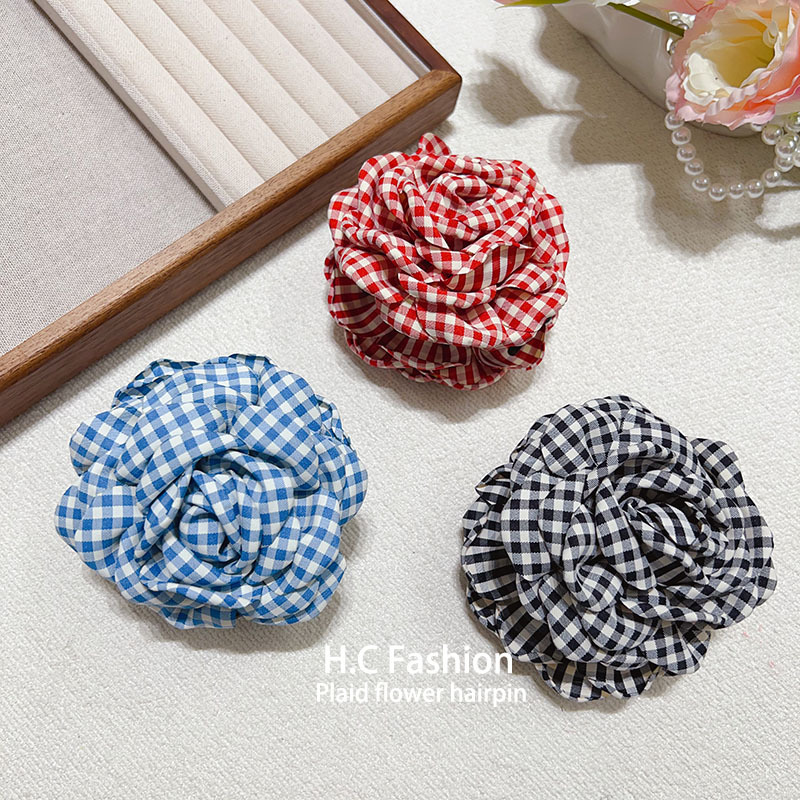 Spring and summer new checkered pattern flower gripper, simple hair gripper, high-end hair clip, large flower Korean hair accessory and headwear Specification drawing