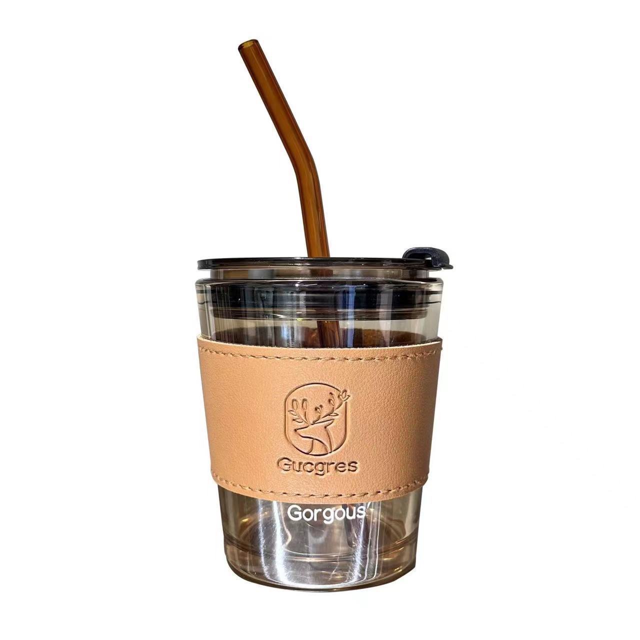 High appearance level straw cup, office glass water cup, InS-style opening ceremony event gift cup, souvenir cup Item Picture