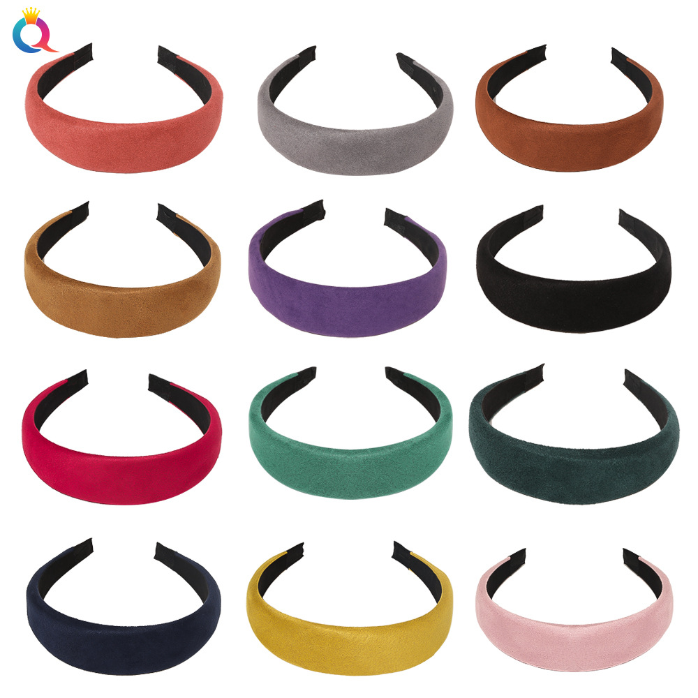 Qiyue European and American suede wide edge sponge hairband for autumn and winter, retro and fashionable style, wide headband B83 for going out details Picture