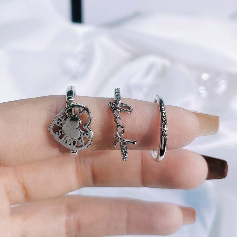 Simple and plain bezel heart-shaped retro ring, a cold and aloof style for women, trendy and versatile, high-end and elegant, open ring, index finger ring Specification drawing