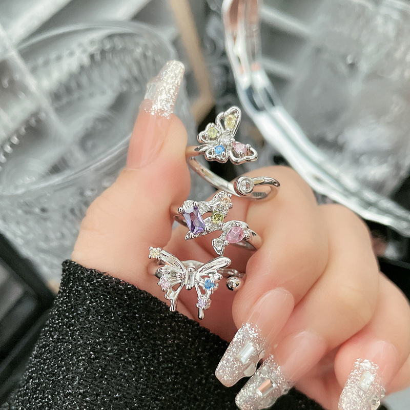 Irregular butterfly opening ring, high-end design for women, index finger ring, niche and cold style, new 2024 ring full figure