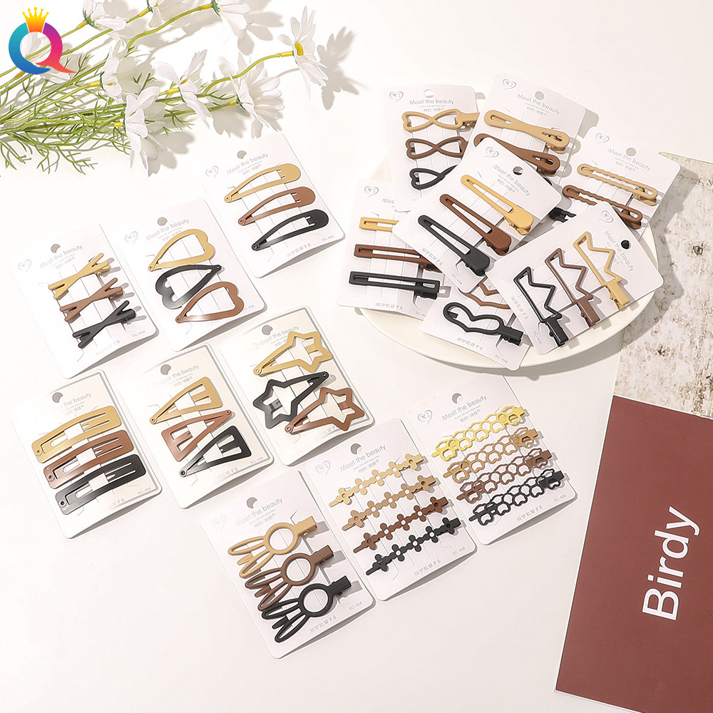 Qiyue Korean version high-end coffee color hair clip, girl side clip, simple and elegant one-shoulder clip, BB clip, duckbill clip set Specification drawing