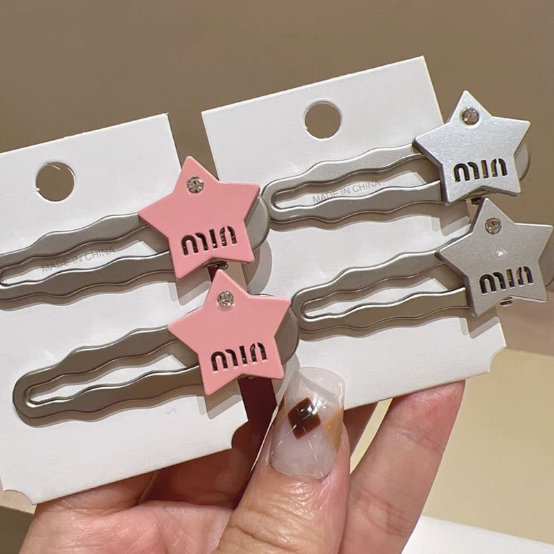 Sweet and cool style silver alloy five-pointed star side clip Dopamine hair clip, female metal pink star rhinestone duckbill clip full figure