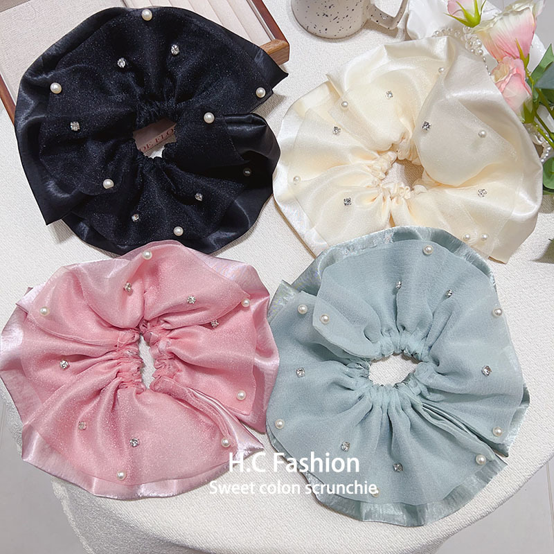 New double-layer mesh pearl large hair band for women, French high-end, light luxury and retro updo large colon hair band accessory details Picture