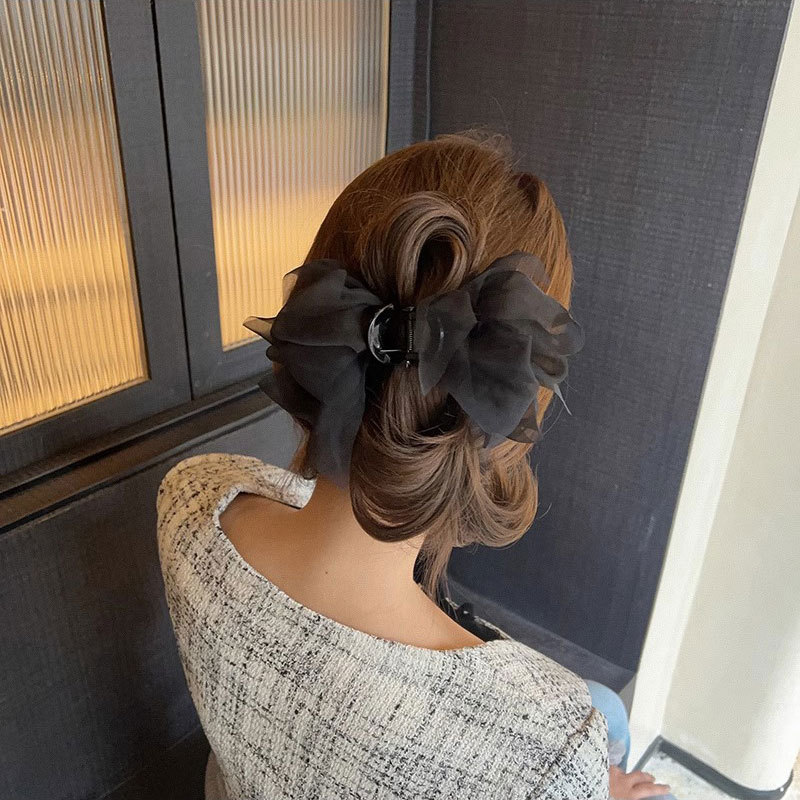 Super fairy mesh double-sided bow clip large hair clip Spring and Summer new style back head updo shark clip headwear Specification drawing
