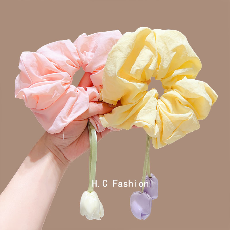 Korean-style tulip flower large intestine hair band for women, high-end forest-themed headwear and hair tie, new ponytail tie, super ethereal details Picture