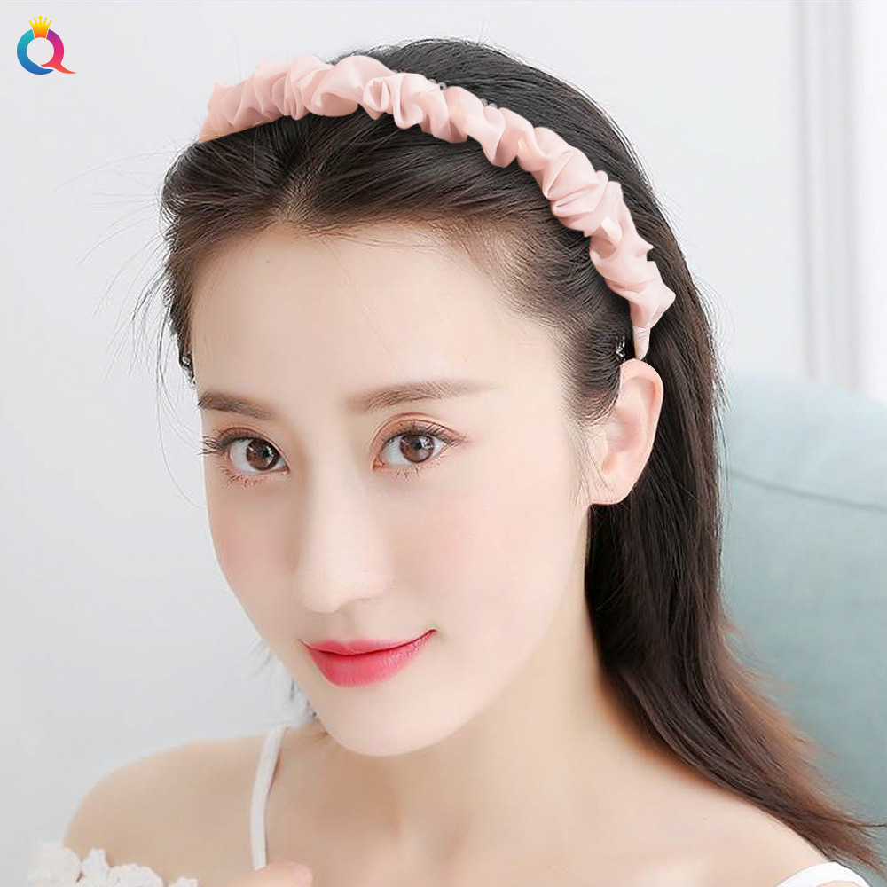 The new simple and elegant pleated lace headband from Qiyue Girls is a versatile and fairy-like solid-color organza hair band details Picture